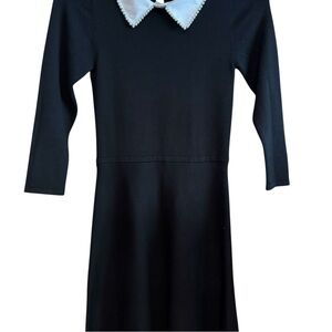 BCX Black Mini Sweater Dress, White Collar w/ Pearls, Jrs. “M”